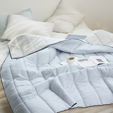 DECOVIEW 摩登條紋雪花紗鋪棉涼被, 藍色