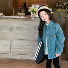 Starbean 女童迷你熊口袋丹寧長袖襯衫