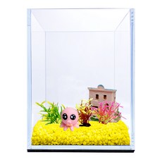 Rora Pet 15高立方加濕魚缸+彩石+人物模型+仿古屋+七彩花朵3件套, 亮黃色（彩石），隨機發貨（人物模型，仿古屋）