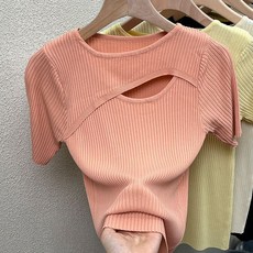 엘쏘 여성용 여름 골프웨어 데일리 폴라 앞트임 포인트 니트 스웨터