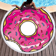 PDS Living 美味甜甜圈插畫沙灘巾 圓形 大型 150cm, 01, 1個
