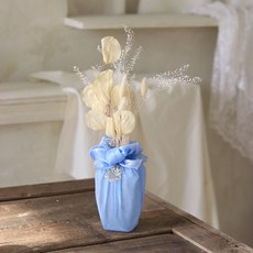 ScentBasket 包袱巾裝飾花瓶 + 白色尤加利永生花套組, 天空藍