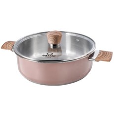 CASANI 電磁爐適用Selva系列木質雙耳淺湯鍋+玻璃鍋蓋, 混色, 26cm
