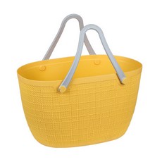민성컴퍼니 린넨패턴 휴대용 수납 세탁 바구니 대형, 옐로우, 1개
