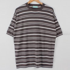 플레이즈 남성용 스트라이프 라운드넥 반팔 니트 티셔츠