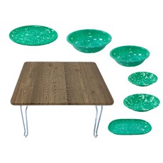 手藝奶奶復古方形多功能餐桌+小吃碗 6件組, 混色