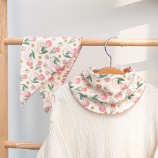 woojooi 女童兔子花園皺布三角圍兜圍巾 2件組
