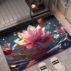 3D착시 규조토 발매트 소프트 물흡수 주방 식기건조 드라잉 매트, 플라워 아쿠아