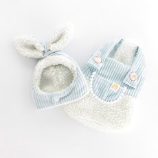 Lanboer 寵物款絨毛兔子造型帽子吊帶連身裙, 藍色