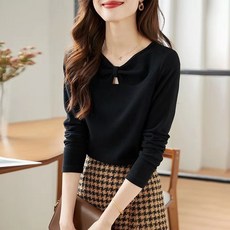 아이엠몽 여성용 로소 매듭 포인트 브이넥 긴팔 티셔츠