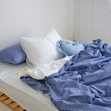 CASA VERDE Midpin時尚條紋被套, 藍色