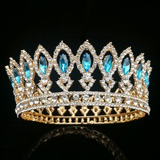 에스텔라 더블 라인 드롭 크리스탈 셀프웨딩 티아라 주얼리 크라운 WT406, 골드레이크블루, 1개