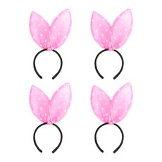 波點網紗兔耳髮箍, 白色, 4個