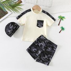 Uvely 兒童Teorimil軍事風短袖短褲泳裝套裝