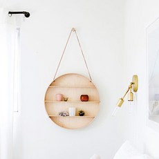 Illusion圓形原木壁掛收納置物架, 單色
