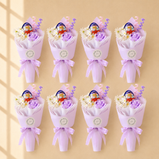 센트바스켓 스윗블룸 킨더조이 꽃다발 8p, 퍼플(꽃다발), 랜덤발송(킨더조이)