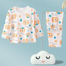 EYOUMONG 兒童基本版型羅紋卡通圖案長袖睡衣套裝 E6S035