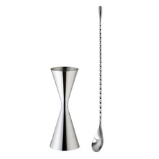 goodliving 雞尾酒修長量酒器 30毫升 45毫升 + 30公分吧勺套組, 單色, 1組