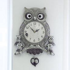 엔틱 도토리 부엉이 초무소음 추 벽시계, 주석