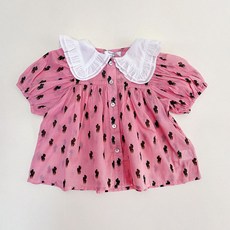 Bienvenue 女童透氣媽媽手作風拼色領可愛仙人掌上衣 3813