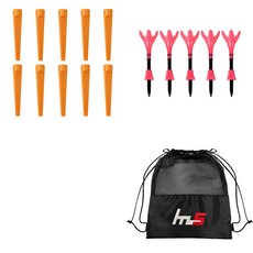 NAYASTYLE 塑膠高爾夫長Tee 橘色 10入 + ABS 高爾夫長Tee 粉紅色 5入 + 收納袋組合 GFYP-185-4 165-3PU, 混色