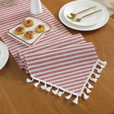 파라주니 인테리어 감성 스트라이프 태슬 테이블러너 HJ1413, 레드, 1개, 30 x 180 cm