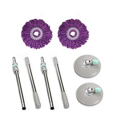 Ocean Well Life 手壓式旋轉拖把 拖把桿 + 旋轉盤 + 補充拖把布 紫色 16公分組, 2套