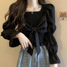 PEONIST 女款蝴蝶結泡泡袖上衣