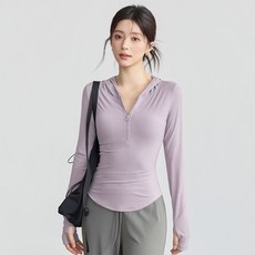 C.O.B 女款圓領半拉鍊指孔長袖連帽上衣