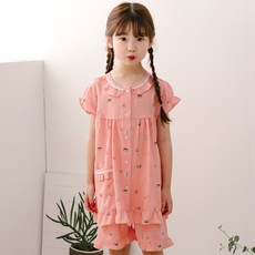 JJiniya 女童印花荷葉邊短袖睡衣+短褲