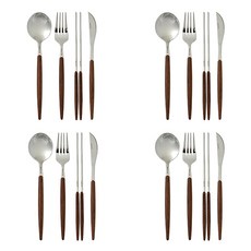상상앤드 퀴드노비 1979 4인용 커트러리 4종 세트, 월넛, 숟가락 4p + 포크 4p + 젓가락 4p + 나이프 4p, 1세트