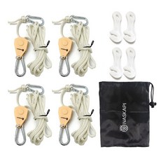 NASKAPI 繩索棘輪 4個 + 夜光營繩鉤 4個 + 收納袋 套組, 象牙白