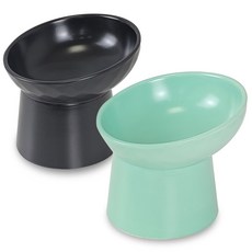 모나지오 경사형 원형 도자기 반려동물 식기 2종 세트, 민트 + 블랙, 1세트