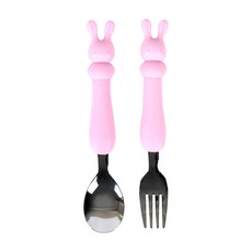 LILFANT 兔子造型軟矽膠湯匙+叉子 LF7106, 粉色兔子款, 湯匙+叉子