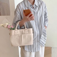 플랜데이 여성용 포켓 캔버스 보부상 숄더백 크로스백