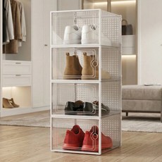 마메 투명 수납 조립식 통풍형 단단한 신발 정리함 중형, 화이트, 4개