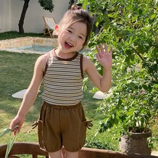 Starbean 女童條紋修身無袖上衣