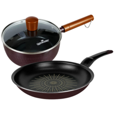QUEEN SENSE IH爐適用Comfortable系列陶瓷不沾單柄鍋+Opera系列圓平底鍋組, 單柄鍋 18cm+平底鍋 20cm, 混色