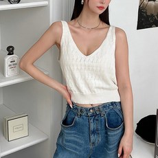 針織女款棉質羅紋鏤空雙V領無袖針織Tropin背心