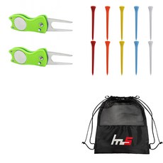 NAYASTYLE 高爾夫果嶺叉修補器 2入 + 塑膠高爾夫長長球梯 10入 + 收納袋套組, GFYP-39-2+167-4PU