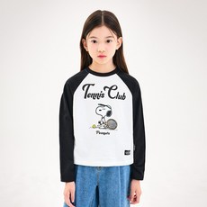 Jelistudio 女童 Peanuts Snoopy 撞色拉克蘭袖半短版T恤