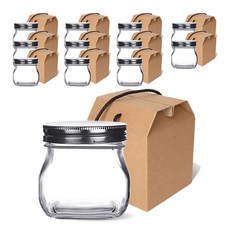 mir 銀蓋方形玻璃罐 400ml+低型禮盒組 M號, 12組