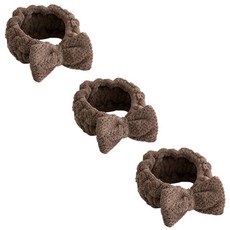 德格朗 蓬鬆柔軟寬版蝴蝶結髮帶, 棕色, 3個