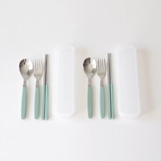 kamome kitchen 兒童湯匙叉子組, 薄荷綠, 湯匙 (2p) + 筷子 (2p) + 叉子 (2p) + 收納盒 (2p)