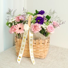 블뤼엔 생화 행복을 전하는 리본 꽃바구니, 퍼플