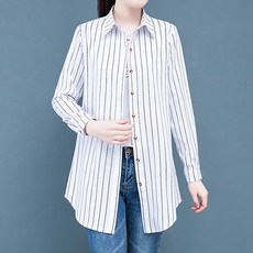 여성용 블랙101 트로이스 스트라이프 카라넥 셔츠 CH-2214283
