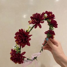 女性用Oneul Doyang婚禮頭飾花環, 紅色
