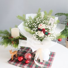 모리앤 생화 크리스마스 눈사람 카드픽 꽃다발, 혼합색상