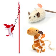 The Cat 貓咪 Jucru 激發興趣互動式擬真音效羽毛逗貓棒 + 老鼠玩具 + 長頸鹿娃娃組合, 1套, 隨機出貨(羽毛逗貓棒)