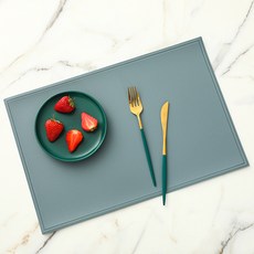 더블제이유 인조가죽 방수 사각 식탁매트 2p, 라이트블루, 45 x 30 cm